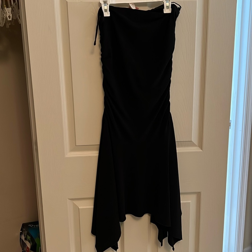Black rouched dress with asymmetrical hem